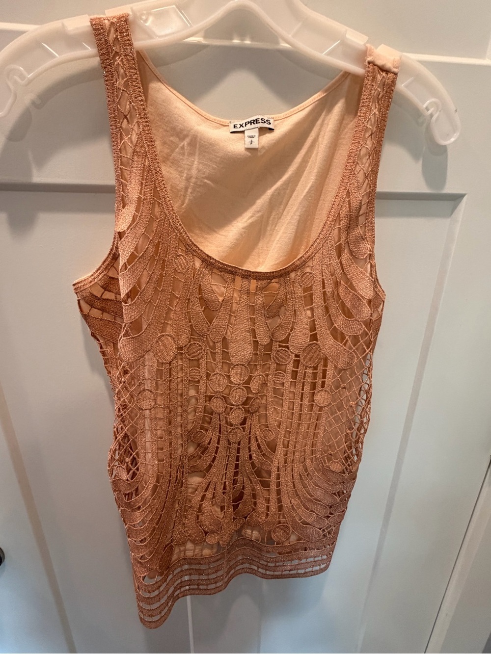 Express Blush Rose Gold Metallic Crochet Lace Tank Top Small